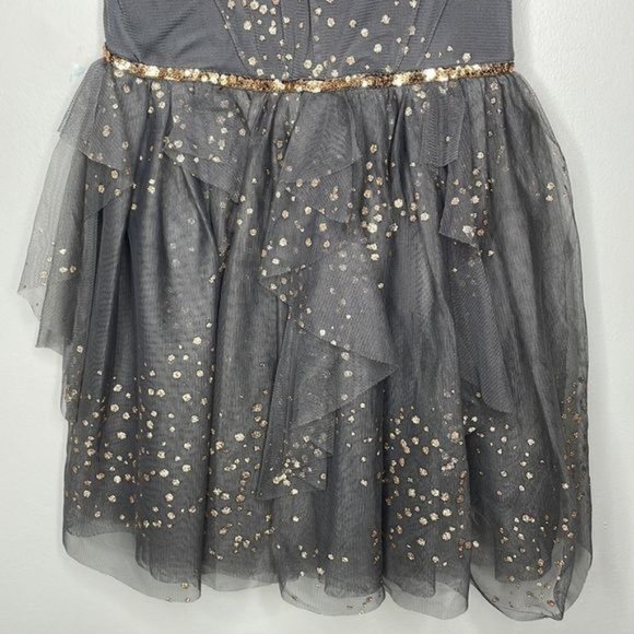 Cat & Jack Sz S 6 6X Girls Gray Metallic Gold Tulle Sleeveless Fit & Flare Dress - Picture 4 of 10